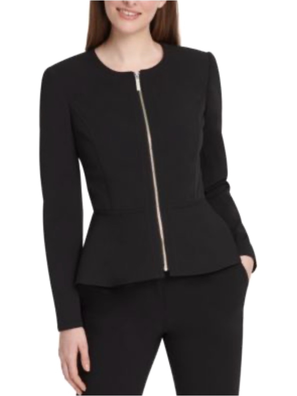 NWT DKNY Black Peplum Zipped Suit Jacket Blazer
